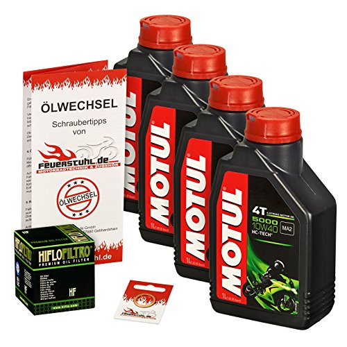Motul 10W-40 Öl + HiFlo Ölfilter für Kawasaki VN 1600 Classic, 03-08, VNT60A - Ölwechselset inkl. Motoröl, Filter, Dichtring