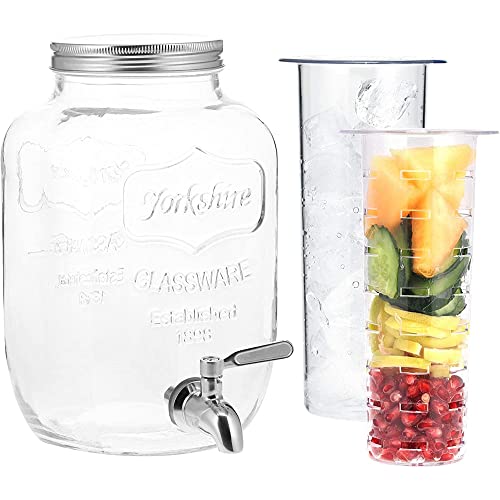Navaris Getränkespender 4 Liter aus Glas - mit Zapfhahn und Deckel aus Edelstahl - Wasserspender Glasbehälter für kalte Getränke