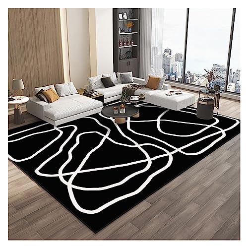 Schwarz-weiße Teppiche, unregelmäßig gestreifter Teppich, moderner Teppich mit abstrakter Kunst, für Zimmer, Sofa, Wohnzimmer, Schlafzimmer, Heimdekoration, Teppich (Farbe: Schwarz und Weiß, Größe: