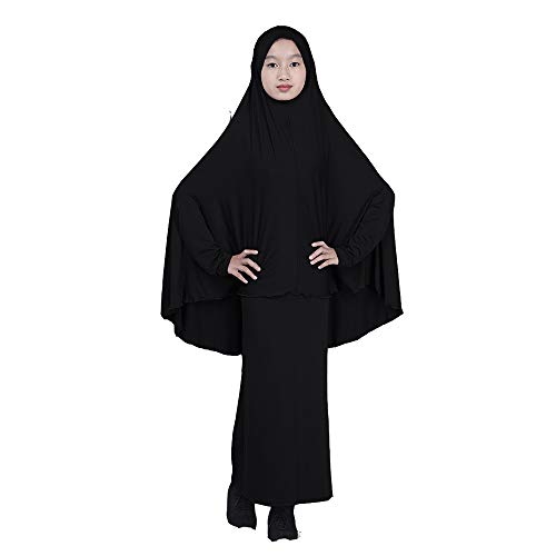 BaronHong Muslim Islamisches Mädchen Abaya Jilbab Kleid in voller Länge + Rock Zweiteiler (Schwarz, L)