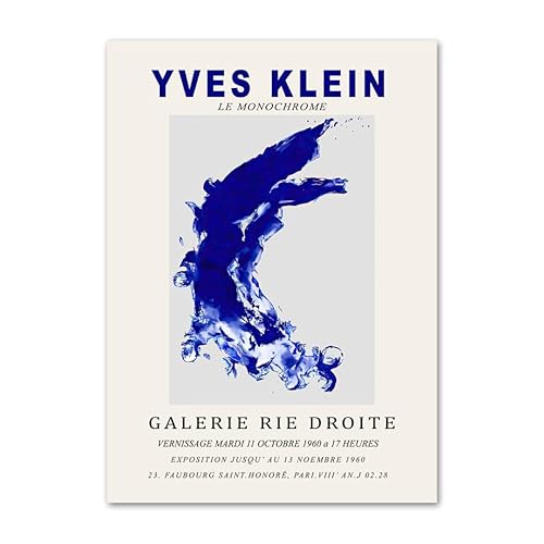 KEYGEM Yves Klein Blaues Poster Blau Monochrome Tinte Wandkunst Yves Klein Blaue Drucke Yves Klein Leinwand Gemälde für Zuhause Wanddekoration Bild 40x60cm Rahmenlos