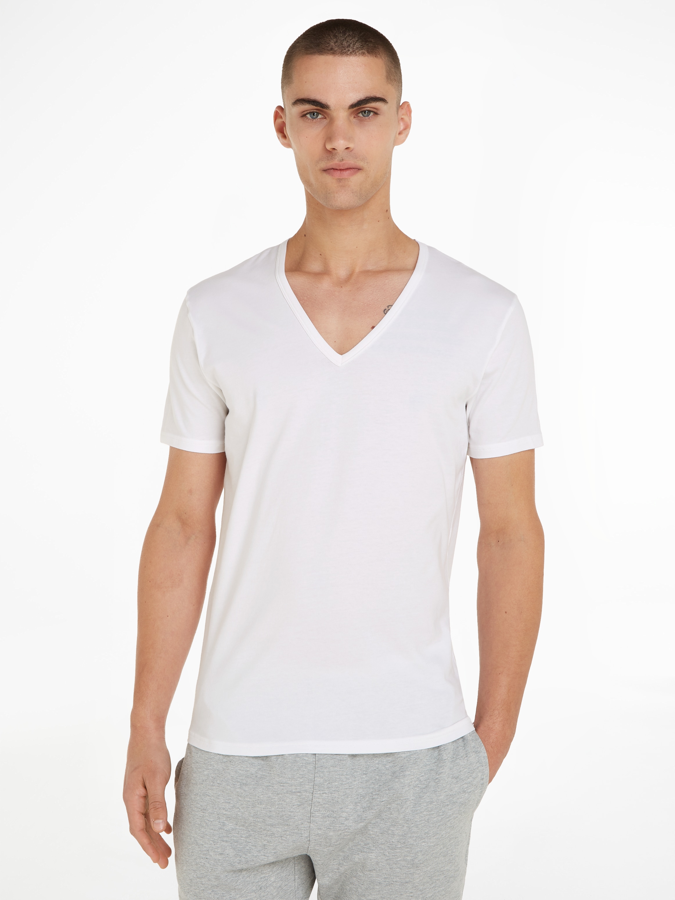 Calvin Klein Herren T-Shirt 2P S/S V NECK, Gr. Large, Weiß (WHITE 100)