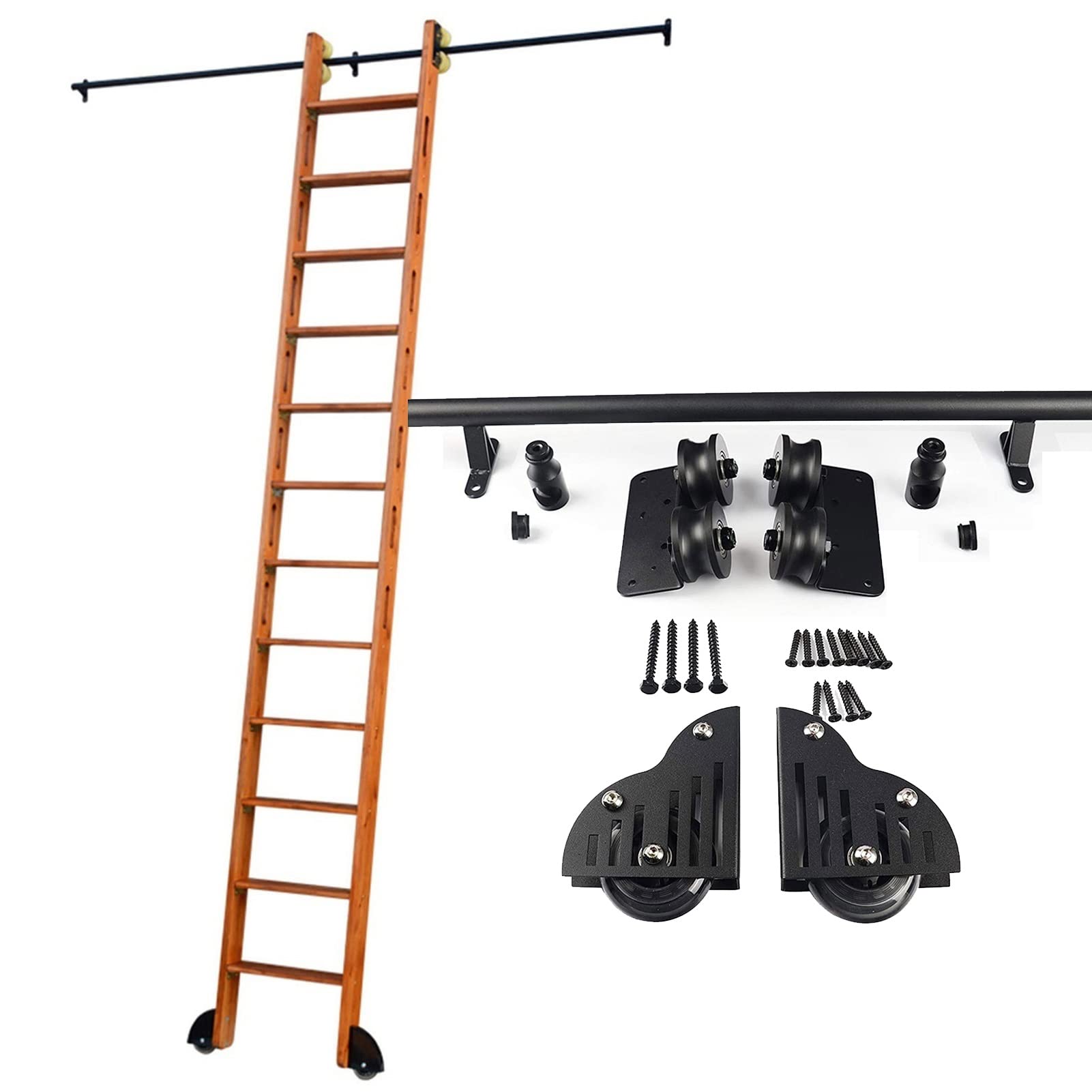 Schieberleiter-Hardware-Kit für Bibliothek (keine Leiter) 3,3 Fuß- 20 Fuß Rolling Rail Kit, Rundrohr Mobile Ladder Gleis mit Bodenrollenrad, für Home/Innenräume/Loft ( Size : 200cm Gleisbausatz )