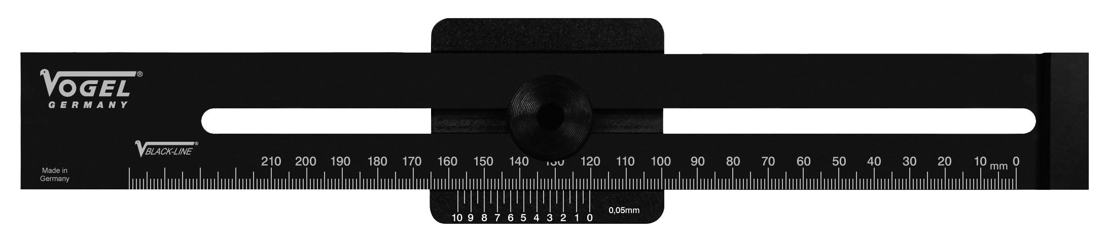Vogel Germany Streichmaß, Anschlaglineal, Dur-Aluminium, "BLACK-LINE" (Messbereich 300 mm, Ablesung 0.05 mm, 400 x 60 x 16 mm) 336233