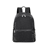 Freizeitrucksack Mode Weibliche Frauen Rucksäcke Niet-Schwarz-weich gewaschenem Leder Tasche Schulranzen Mädchen Punk Taschen Reisen Zipper (Color : Black)