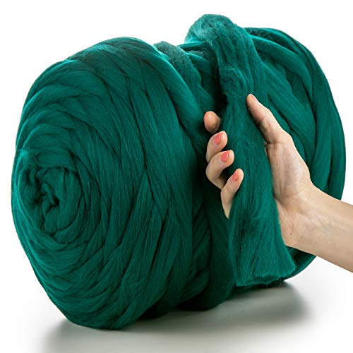 MeriWoolArt® 100% XXL Merino Wolle Garn 4-5cm Dicke Wolle Garn, Filzwolle Trockenfilzen Nassfilzen, DIY Wolle Garn Decke, Decke Baby Wolle, Arm Stricken Decke Garn Grün, 4,6Kg