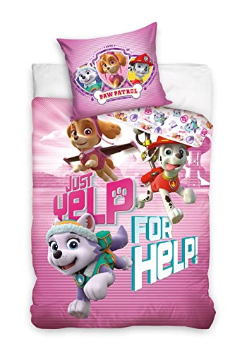 Character World Mädchen Bettwäsche-Set Paw Patrol, 135x200 cm 80x80 cm, 100% Baumwolle, Burst, rosa, Sterne Sky-e