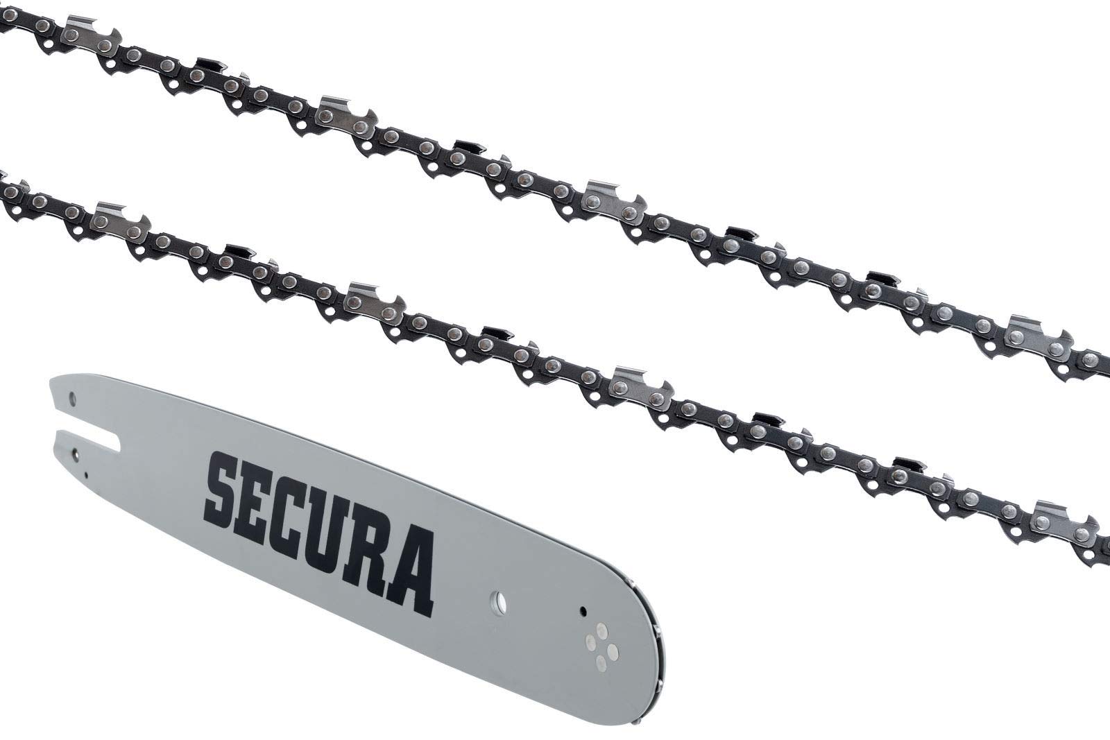SECURA 2 Sägeketten Vollmeißel + Schwert kompatibel mit Poulan 210 Motorsäge mit 35cm 3/8LP 52TG 1,3mm