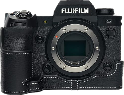 X-H2S Hülle, Zakao Handgefertigte Echtleder-Halbkameratasche für Fuji Fujifilm X-H2S, untere Öffnung, mit Handschlaufe, Schwarz