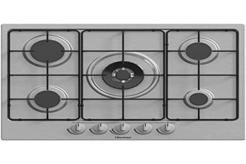 Hisense GM772XF Gaskochfeld, 5 Kochzonen, Breite 70 cm, Brenner Wok Doppelkrone und emaillierte Gitter, integrierte Zündung, Edelstahl Anti-Fingerabdruck