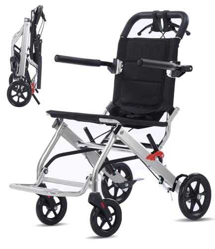 Broobey Ultraleichter, tragbarer, faltbarer Transportrollstuhl, Gewicht nur 7 kg, leichte Transportstuhl-Unterstützung 100 kg, Aluminium-Rollstuhl für Erwachsene und Senioren