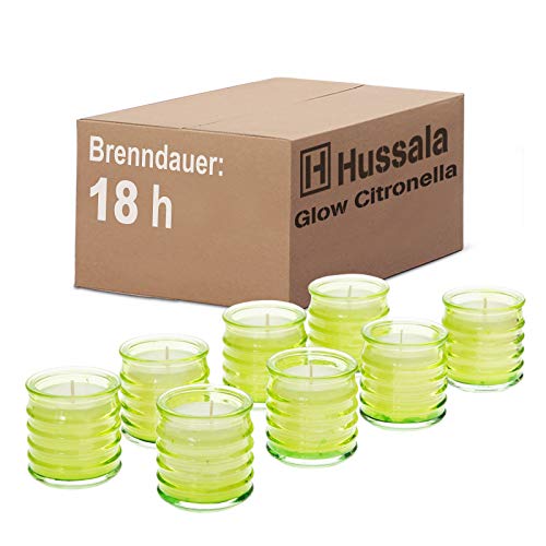 Hussala Glow Citronella Outdoorkerze Glas (grün) - Brennzeit 18 h [16 Stück]