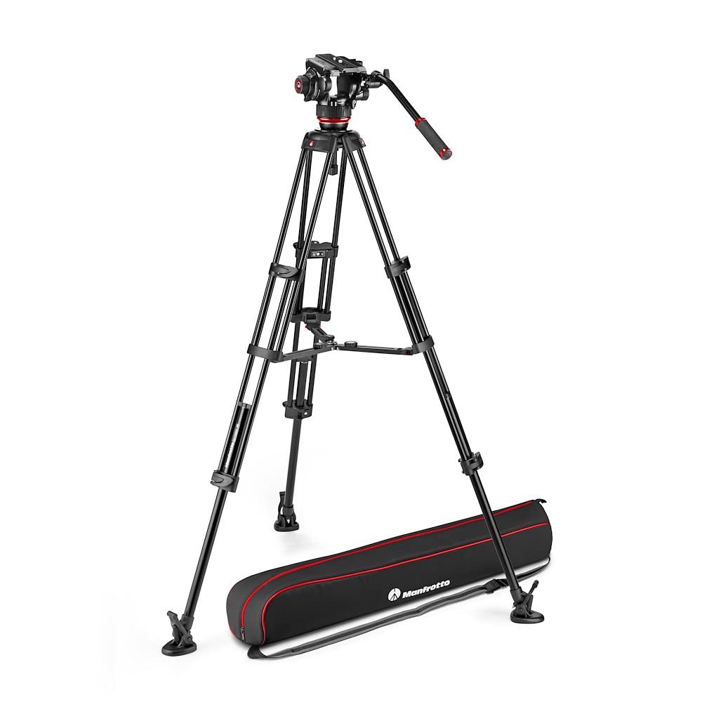 Manfrotto 504X Fluid-Videokopf mit Doppelstativ, Kit mit Aluminiumstativ und Videokopf, Doppelbein mit Mittelspinne, für DSLRs, Digitalkameras, Camcorder, für Videografen, mit Tragtasche, bis zu 12 kg