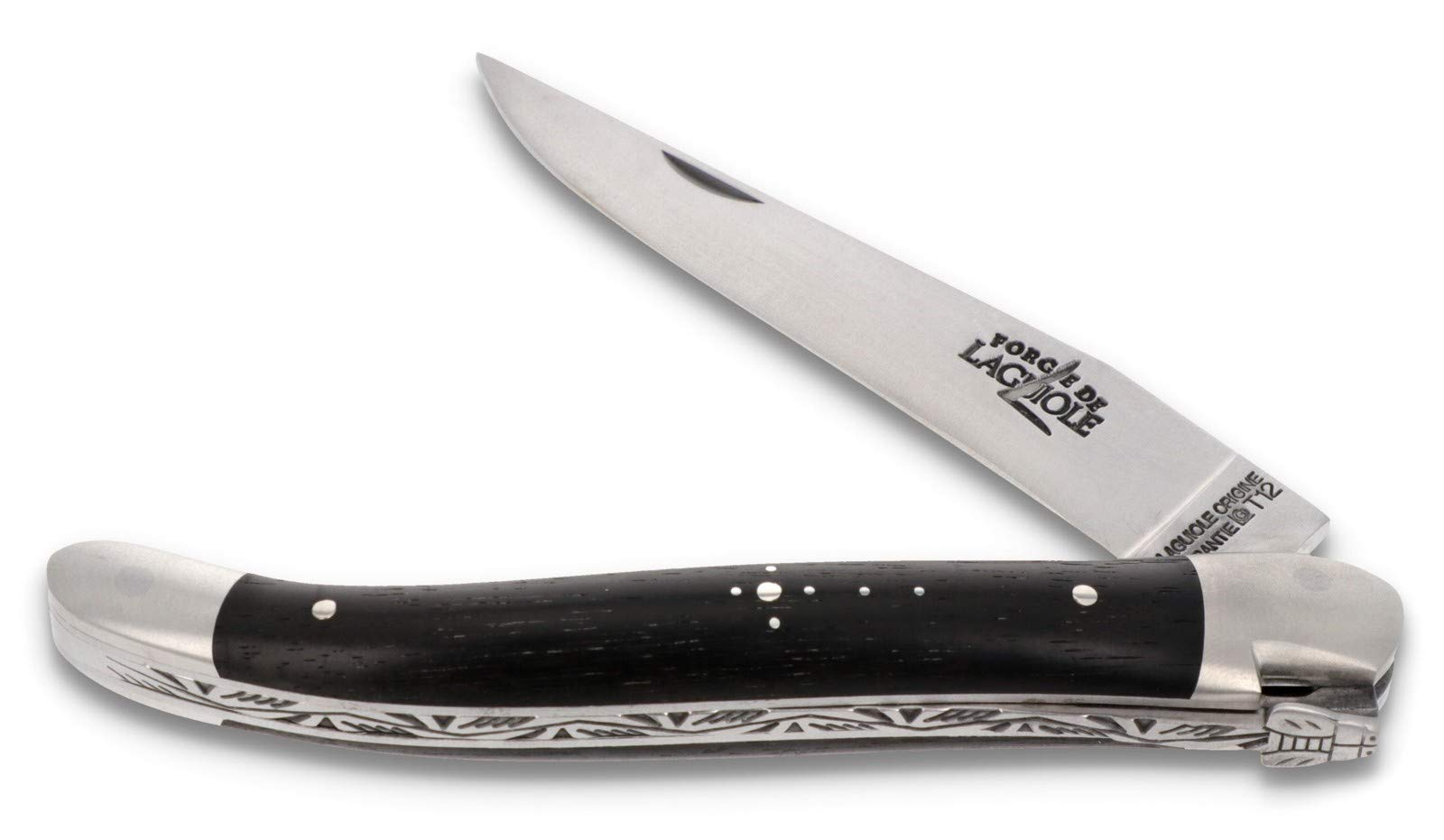 Forge de Laguiole Taschenmesser - 11 cm - Griffschalen Ebenholz - Klinge 9 cm und Backen matt - Hochwertiges Messer Frankreich