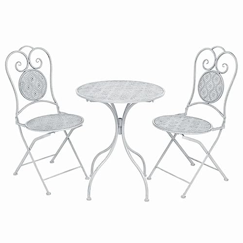 AUUIJKJF Outdoor-Möbel 3-teiliges Bistro-Set Stahl grau-weiß Möbel