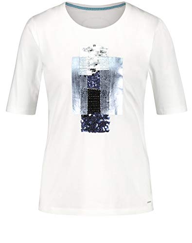 Taifun Damen T-Shirt mit Pailletten GOTS zertifizierter Bio-Baumwolle figurumspielend Offwhite Gemustert 40