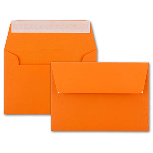 100x Brief-Umschläge B6 - Orange - 12,5 x 17,5 cm - Haftklebung 120 g/m² - breite edle Verschluss-Lasche - hochwertige Einladungs-Umschläge