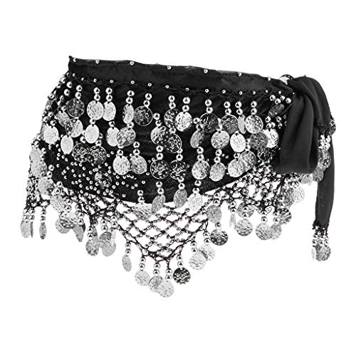 P Prettyia Belly Dance Bauchtanz Kostüm Hüfttuch Münzgürtel Gürtel Samt Strandtuch Tanztuch mit 320 Goldmünzen - schwarz silber, 150 cm