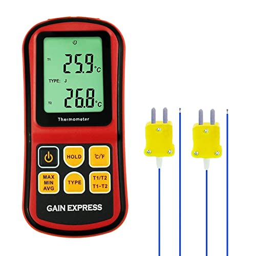 Digital K/J/T/E/R/S/N-Typ Thermoelement-Thermometer Zweikanal-LCD-Display -150~1767 ° C ATC Temp.Meter, Celsius und Fahrenheit Genau bis ± 0,1% + 0,6℃, mit Hintergrundbeleuchtung