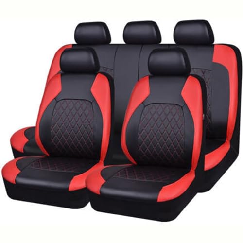 PERTID 9 Stück Auto Leder Sitzbezüge Sets für Hyun-dai i20 2015-2020, Sitzschoner Schonbezug Allwetter Wasserdicht Atmungsaktiv Zubehör,A/Red