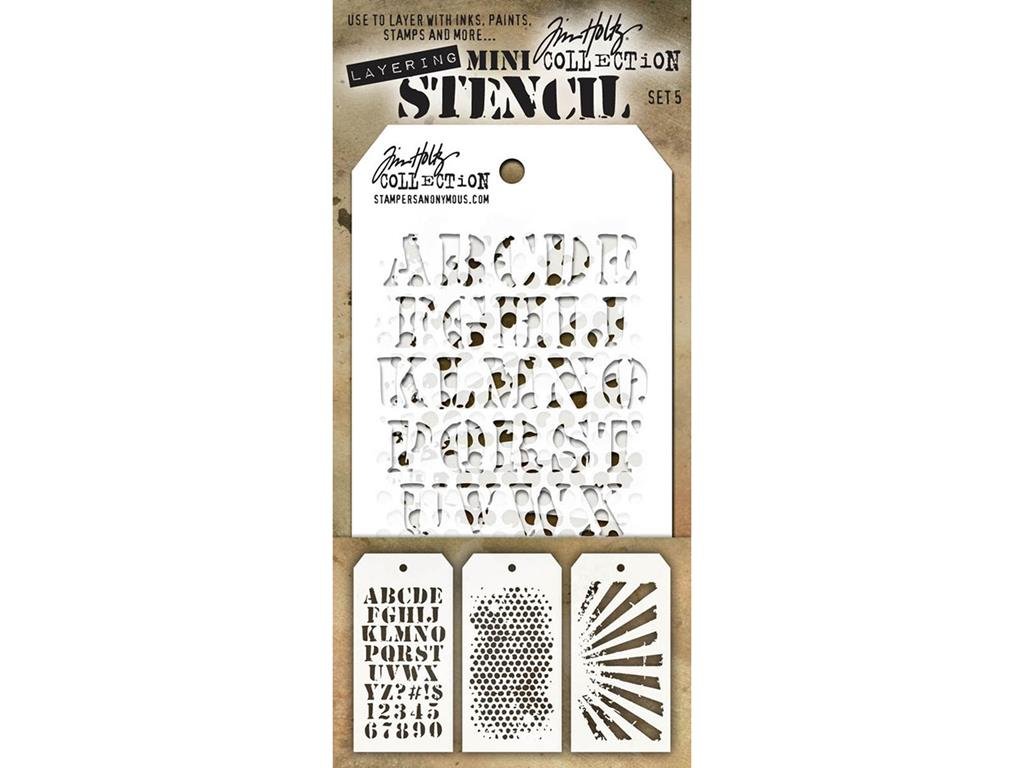 Stampers Anonymous Tim Holtz Mini Layered Stencil Set #5,Multicoloured,8.61x21x0.2 cm