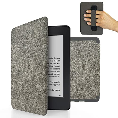 MyGadget Filz Hülle für Amazon Kindle Paperwhite 7. Generation (bis 2017-6 Zoll) mit Handschlaufe & Auto Sleep/Wake Funktion - Flip Case in Hell Grau