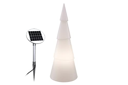 8 seasons design Shining Tree 3D Solar LED Weihnachtsbaum rund (55 cm, weiß) inkl. Solarmodul und LED-Leuchtmittel in warmweiß, beleuchteter Tannebaum, Weihnachts-Deko, Winter-Deko, für außen + innen