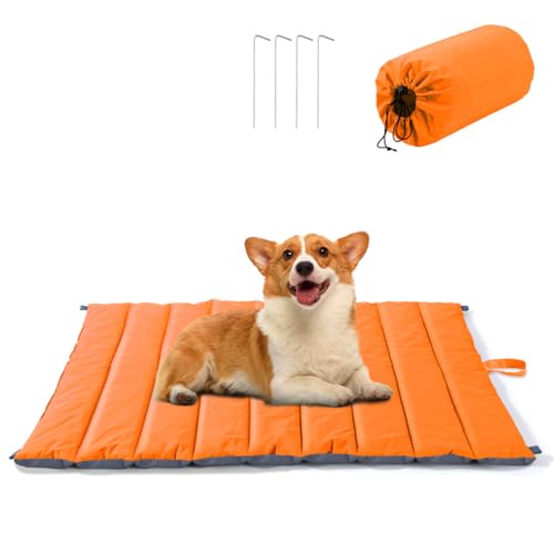 Pawaboo Hundebett Outdoor, Faltbar Wasserdicht Hundematte Haustierbett, 100 x 66 cm Tragbar Outdoor Camping Hundebett für Picknick, Waschbar Hundeplatz mit Baumwolle für Mittelgroß Hunde - Orange, L