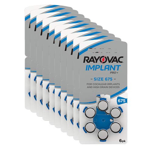 Rayovac 675CP Implant Pro+ (Größe 675 Pack mit 60 Batterien für Cochlear Implantate Hörhilfen Hörverstärker) Blau