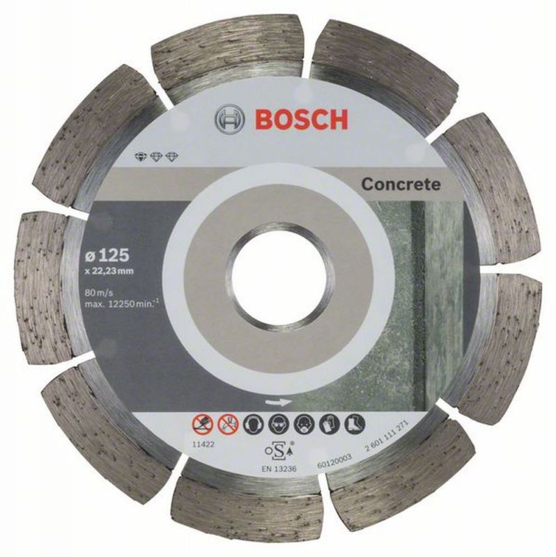 Bosch Diamanttrennscheibe Standard for Concrete, 125 x 22,23 x 1,6 x 10 mm, 10er-Pack 2608603240