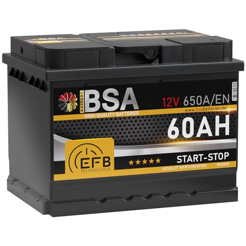 BSA EFB Batterie 60Ah 12V 650A/EN Start Stop Batterie Autobatterie Starterbatterie