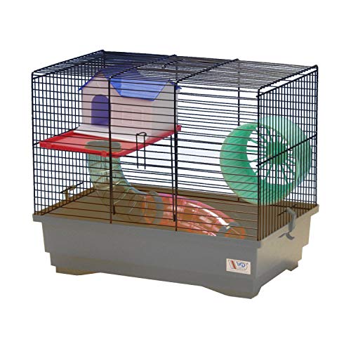 decorwelt Hamsterkäfige Grau Außenmaße 40x25x34 Nagerkäfig Hamster Plastik Kleintier Käfig mit Zubehör
