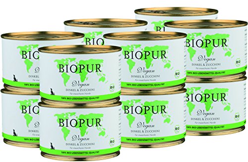 BIOPUR Bio Vegan, Dinkel & Zucchini für Hunde 12x400g