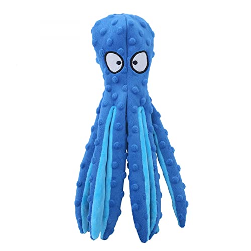 Octopus Hundespielzeug mit Quietschelement, plissiertes Plüschspielzeug ohne Füllung, für Hunde, Hundespielzeug, Dinosaurier, klein, mittel und große Hunde (4 Farben), Blau