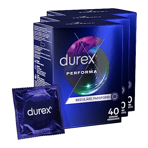 Durex Performa Kondome 120er Vorteilspaket – Verzögern den Orgasmus des Mannes – 3 x 40 Stück