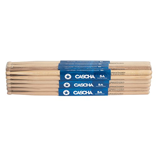 CASCHA Professional Drumsticks 5A, American Hickory, 12 Paar (24 Stück), Schlagzeug Zubehör, Trommelstöcke mit Holzspitze
