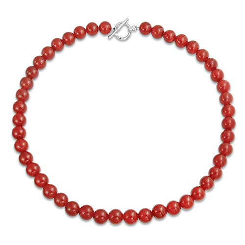 Einfache einfache glatte klassische rote Karneol Runde 10MM Perlenstrang Halskette für Frauen Teen versilberte Schließe 18 Zoll