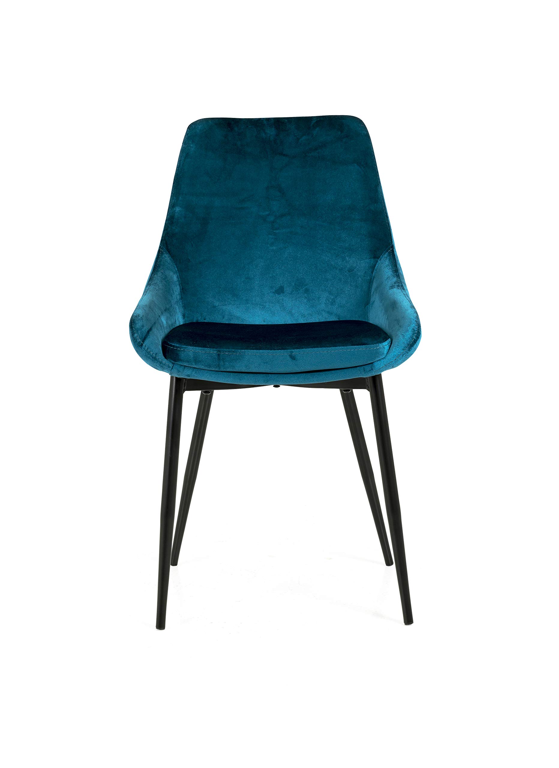 Tenzo Lex 2er-Set Designer Stühle, Metall, Petrol Blau, 85 x 47,5 x 56 cm (Hxbxt), Sitz : Stahl mit Schaum. Stoff : 100% Samt, Petrol Blau/Schwarz, Samtsitz