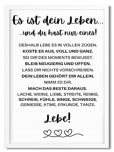 Urhome Kunstdruck Definition Es ist dein Leben mit Bilderrahmen Weiß in DIN A3 - Worterklärung wie im Duden Lexikon Wandbild Wanddeko mit Spruch Holz Rahmen für Wohnung Familie Freunde