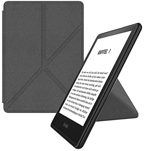 MyGadget Origami Hülle für Amazon Kindle Paperwhite 11 .Generation (ab 2021-6, 8 Zoll) - Kunstleder - Auto Sleep | Wake Funktion - Flip Case in Grau