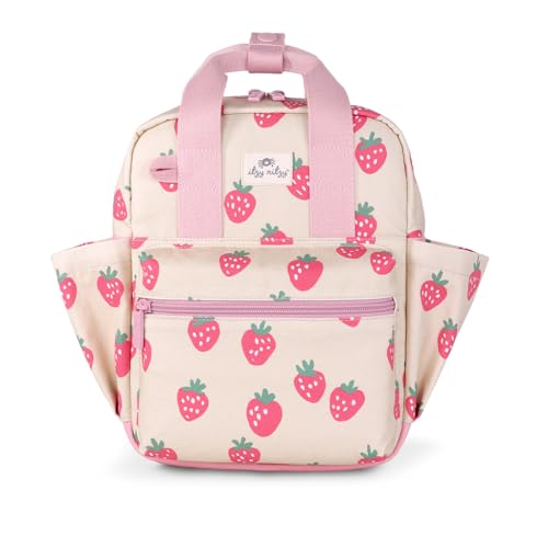 Itzy Ritzy Kleinkind-Rucksack – mit verstellbaren Schultergurten, 2 Seitentaschen und geräumigem Innenraum mit abwischbarem Stofffutter und Namensschild, Erdbeere