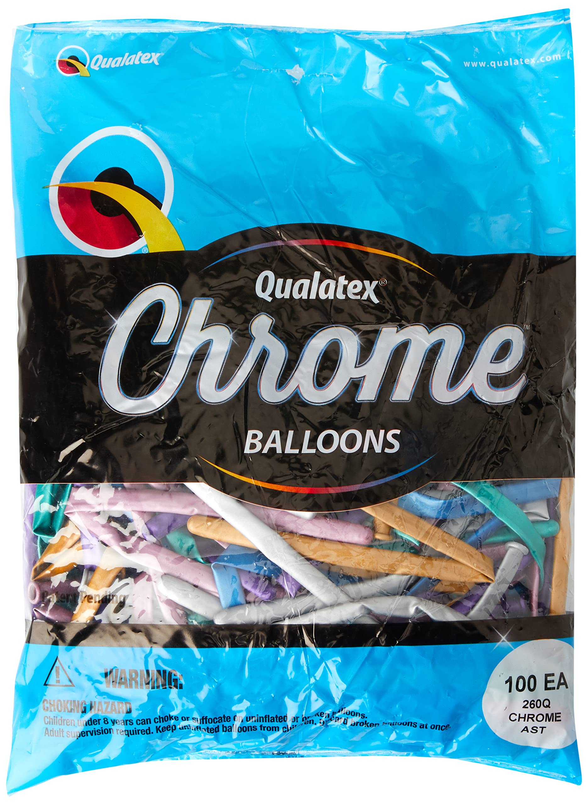 Qualatex 99695 260Q verchromte Latex-Luftballons, mehrfarbig