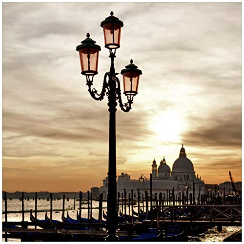 Wallario Glasbild Venedig - Lagune bei Sonnenuntergang - 50 x 50 cm Wandbilder Glas in Premium-Qualität: Brillante Farben, freischwebende Optik