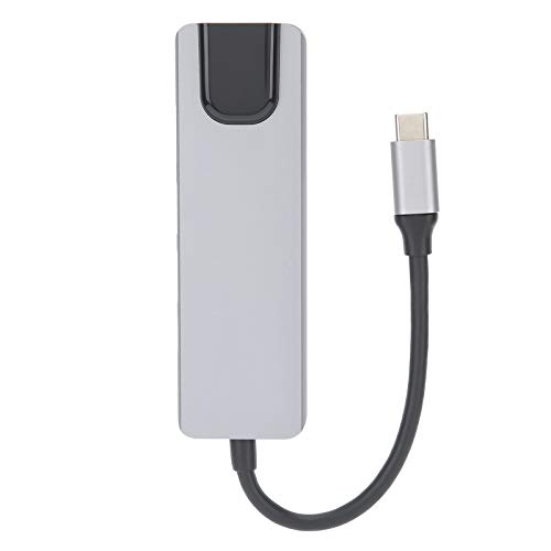 USB-Hub, Aluminiumlegierung 5-in-1-Typ-C-Adapter Typ-C External Connect-Netzwerkkartenausrüstung, USB-C-Hub-Unterstützung für HDMI-Ausgang, 2-teilige USB 3.0-Anschlüsse, Gigabit-Ethernet-Anschluss