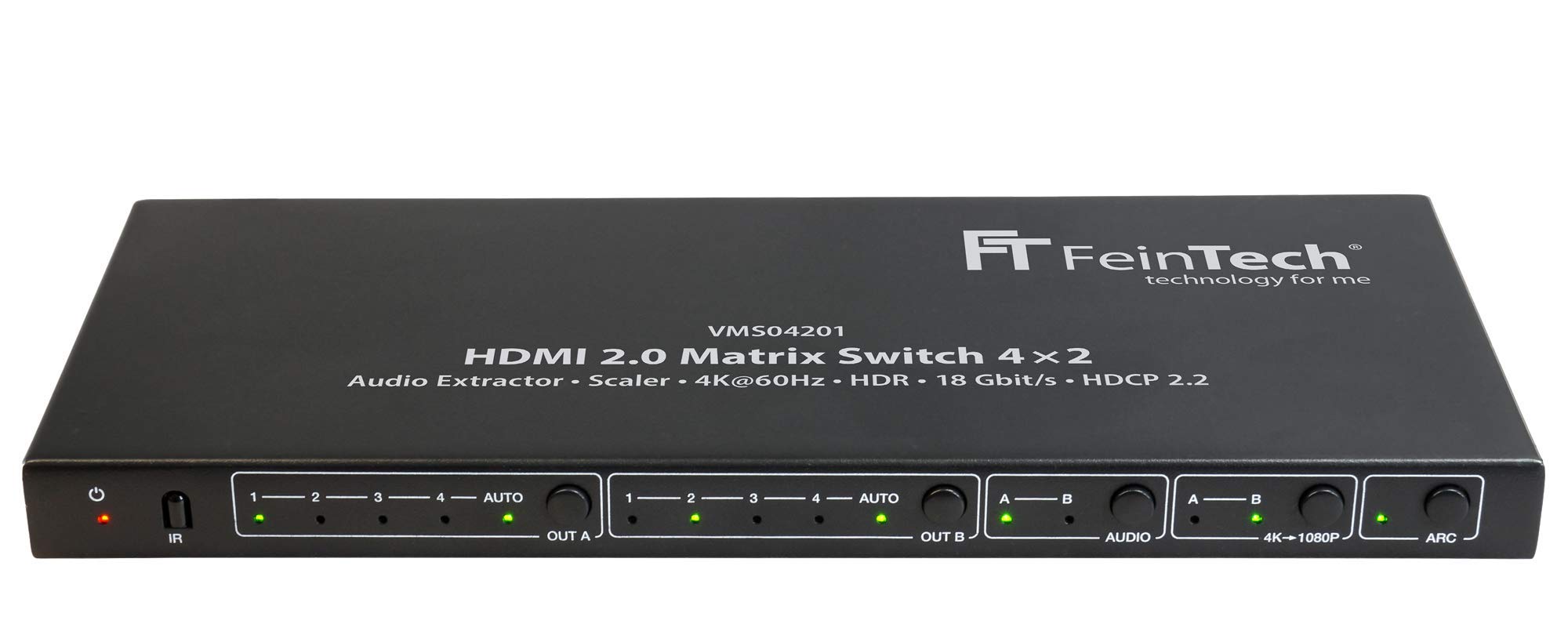 FeinTech VMS04201 HDMI Matrix Switch 4x2 mit Audio Extractor Scaler Ultra-HD 4K 60Hz HDR