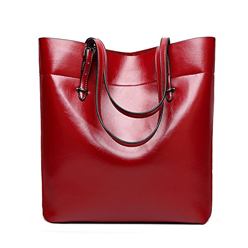 PB-SOAR Damen Shopper Handtasche Henkeltasche Schultertasche aus PU Leder 30x35x11cm (B x H x T) (Weinrot)