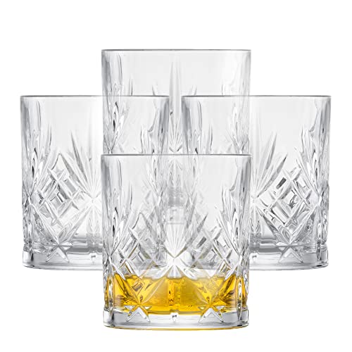 SCHOTT ZWIESEL Whiskyglas Show (4er-Set), anmutige Tumbler für Whisky mit Relieff, spülmaschinenfeste Kristallgläser (Art.-Nr. 121877)