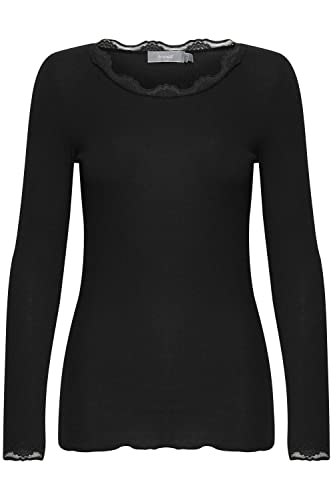 fransa FRHIZAMOND 2 T-Shirt Damen Longsleeve Langarmshirt Shirt mit Kragen aus Spitze, Größe:L, Farbe:(NOOS) Black (60096)