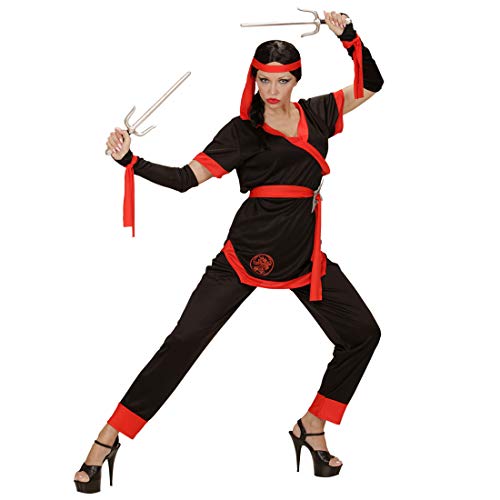Originelle Verkleidung Ninja-Kriegerin/Schwarz-Rot in Größe S (34/36) / Sportlich eleganter Shinobi-Anzug für Damen/Wie geschaffen zu Fasching & Asia Party