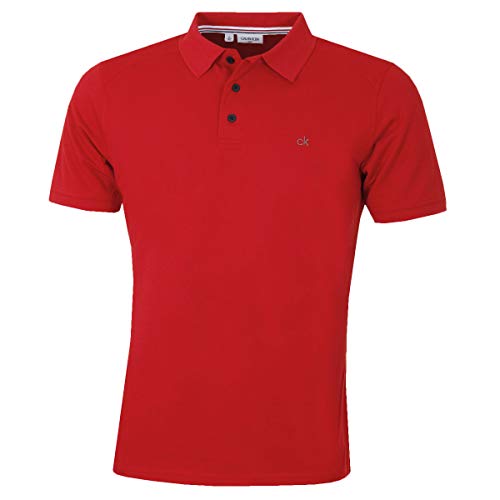 Calvin Klein Campus Herren Polo-Shirt mit 3 Knöpfen, leicht, gerippter Kragen Gr. M, rot